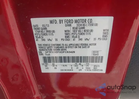 2013 Ford F-150 Fx4 z USA, uszkodzony, nr VIN 1FTFX1EFXDFC63429